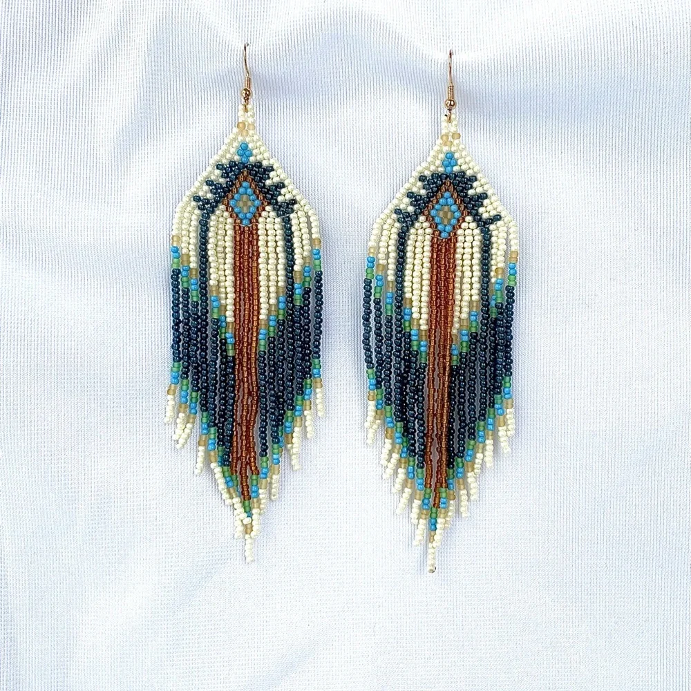 Gypsy Boho Beaded Tassel Drop Earrings Southwestern Tribal - Picture 1 of 8
